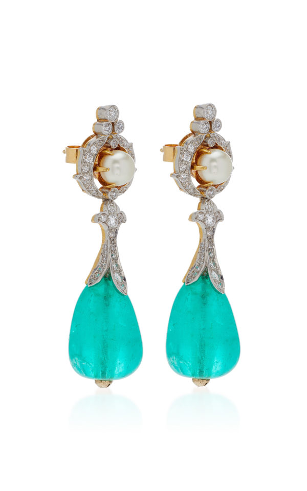 Belle Epoque Emerald Drops & Natural Pearls Ear Pendants - Image 2