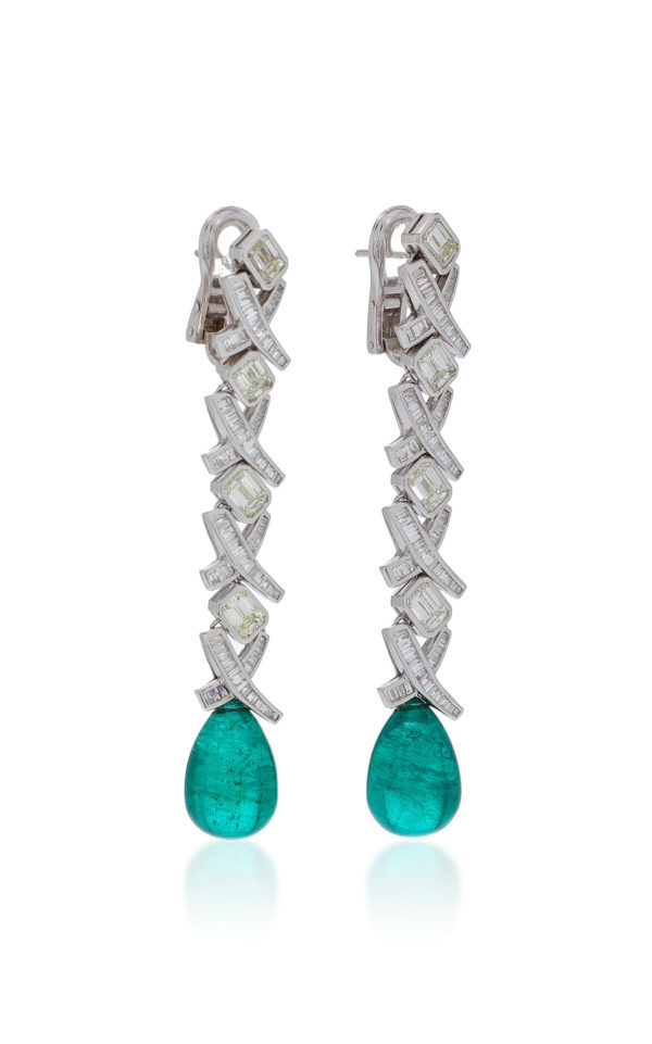 Impressive Diamond & Emerald Ear Pendants - Image 2