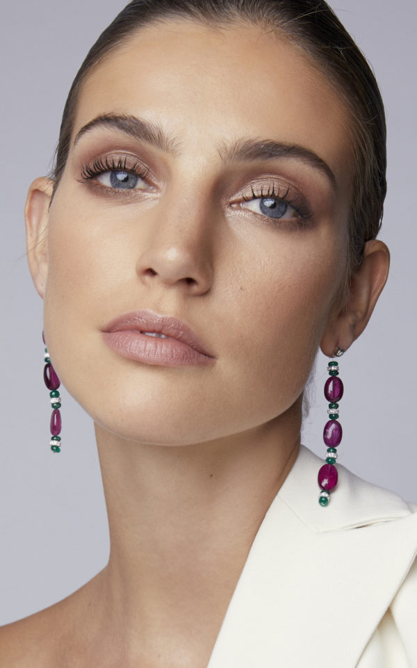Tourmaline Emeralds and Diamonds Ear Pendants - Image 3