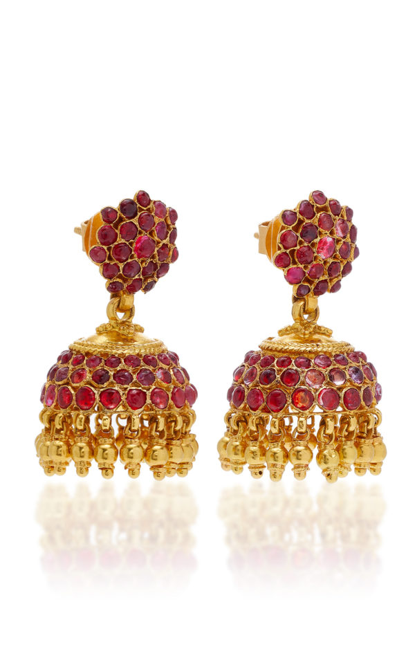 Indian Ruby & Gold Tassel Earrings - Image 2