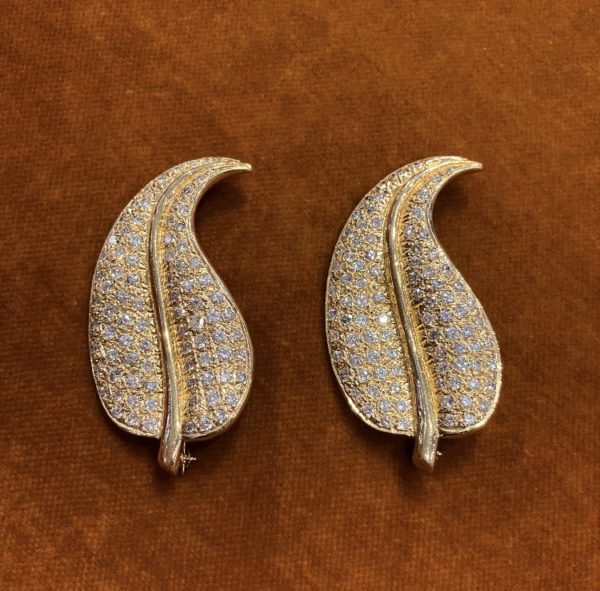 Double Gold and Diamond Leaf Brooches - Image 2