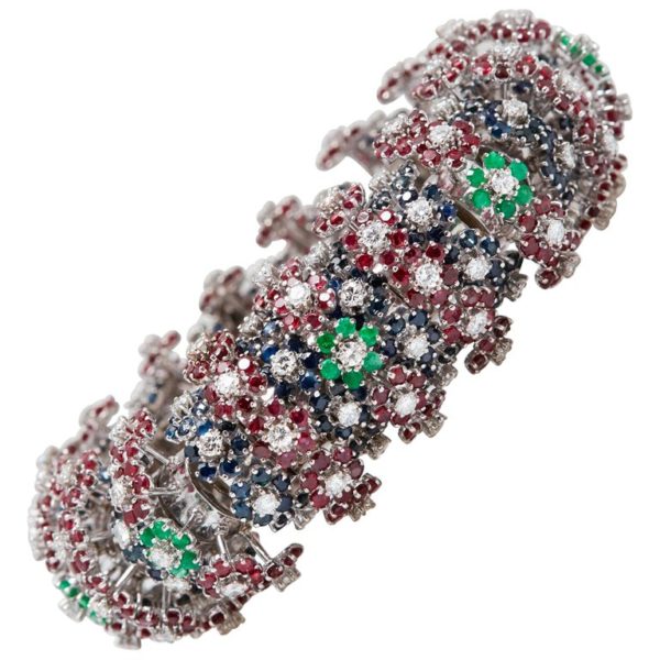 Emerald Ruby Sapphire Diamond Bracelet
