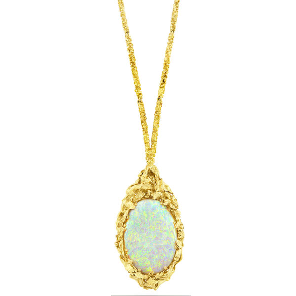 Long Opal and Gold Pendant Necklace - Image 2