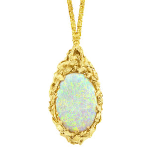 Long Opal and Gold Pendant Necklace