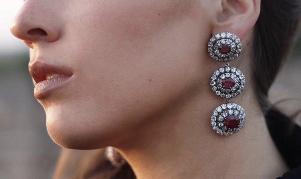 Important Burma Ruby Diamond Platinum Ear Pendants - Image 7