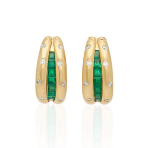 Mystery Emerald Diamond and Gold Earrings