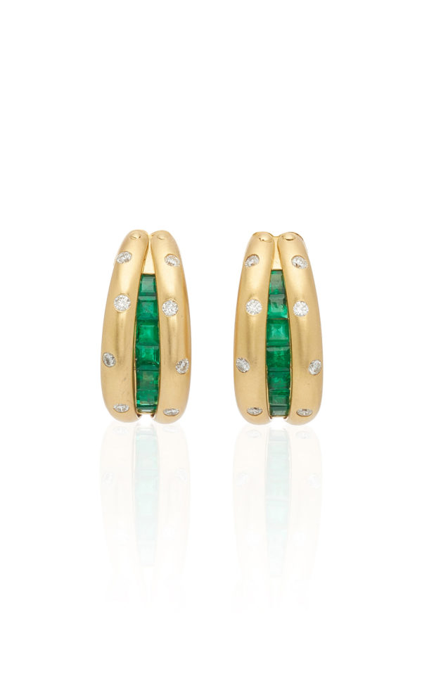 Mystery Emerald Diamond and Gold Earrings