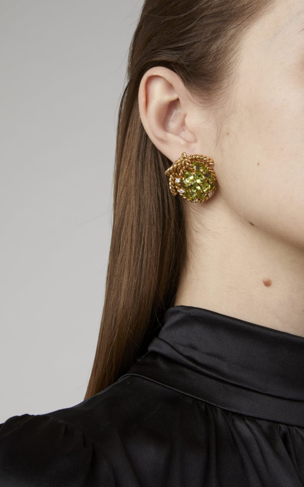 Peridot and Gold Grape Earclips - Image 2