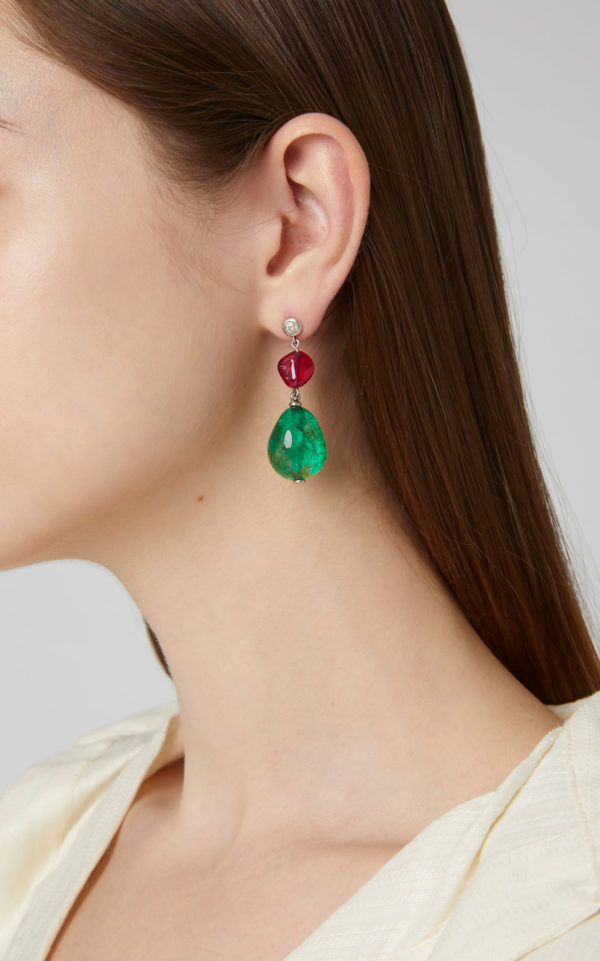Old Mine Emerald Spinels and Diamond Ear-Pendants - Image 2