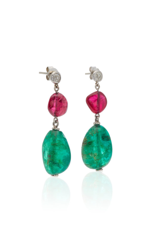 Old Mine Emerald Spinels and Diamond Ear-Pendants - Image 3