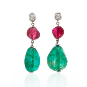 Old Mine Emerald Spinels and Diamond Ear-Pendants