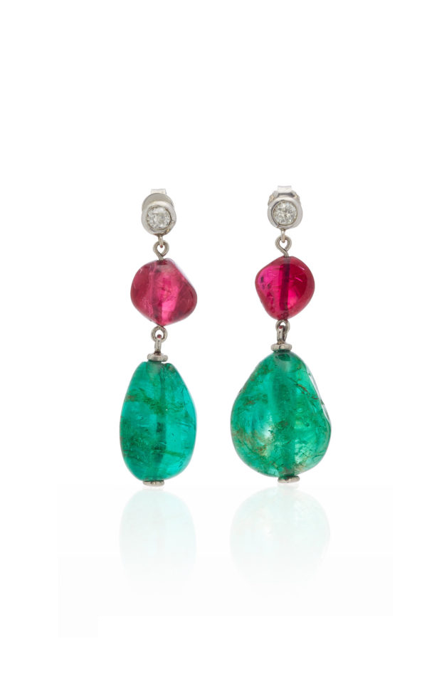 Old Mine Emerald Spinels and Diamond Ear-Pendants