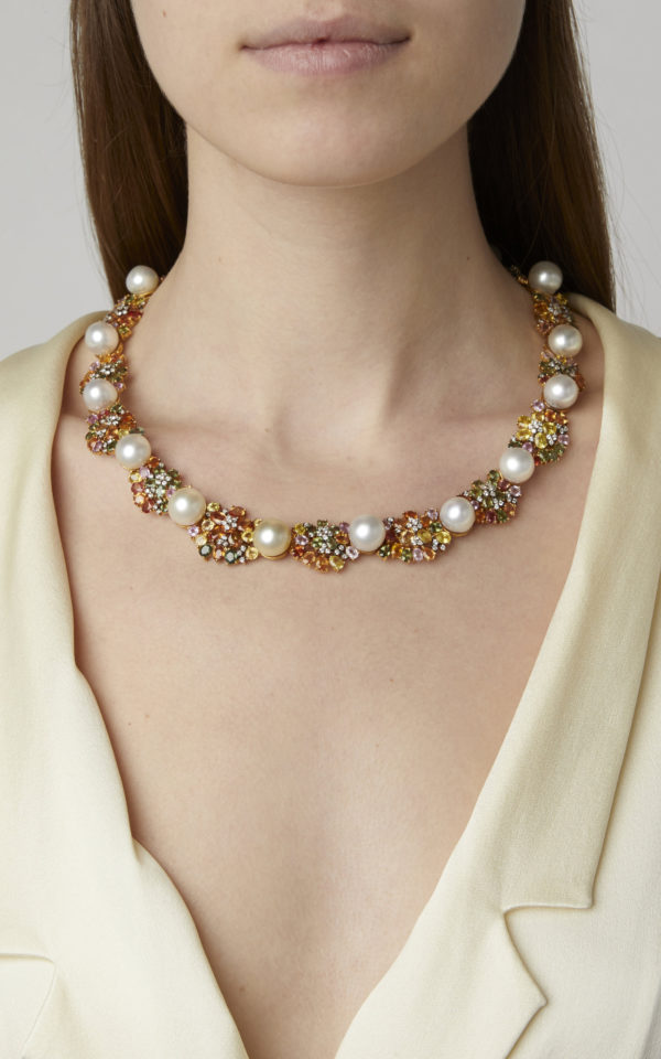 Multicolor Sapphire, Diamond & Pearl Necklace - Image 2