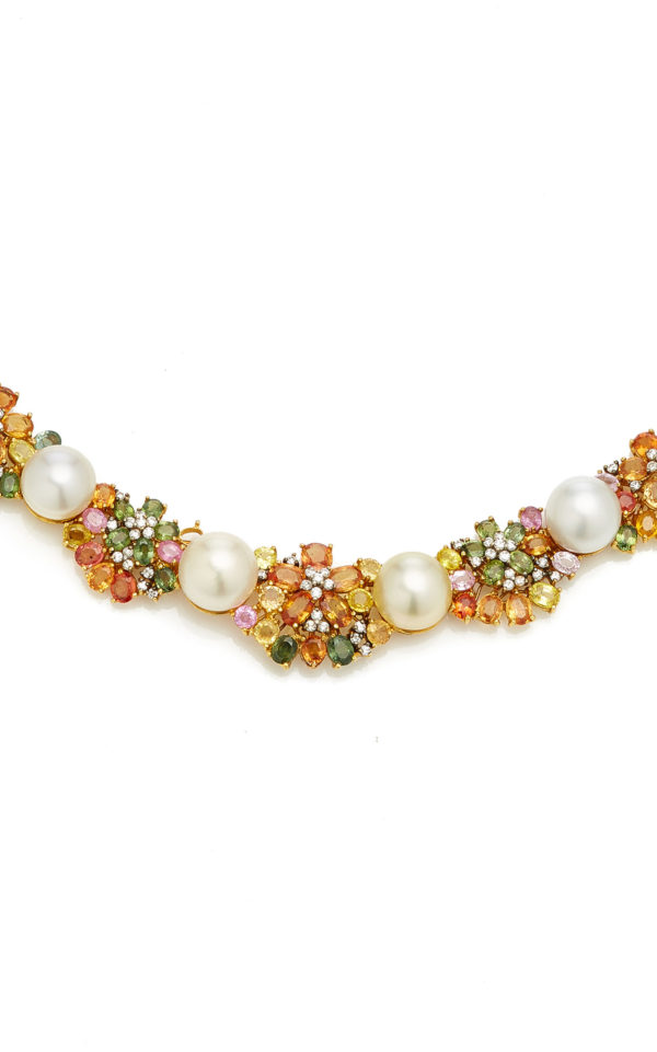 Multicolor Sapphire, Diamond & Pearl Necklace - Image 3