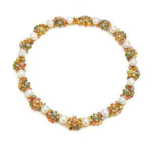 Multicolor Sapphire, Diamond & Pearl Necklace