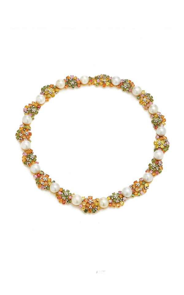 Multicolor Sapphire, Diamond & Pearl Necklace