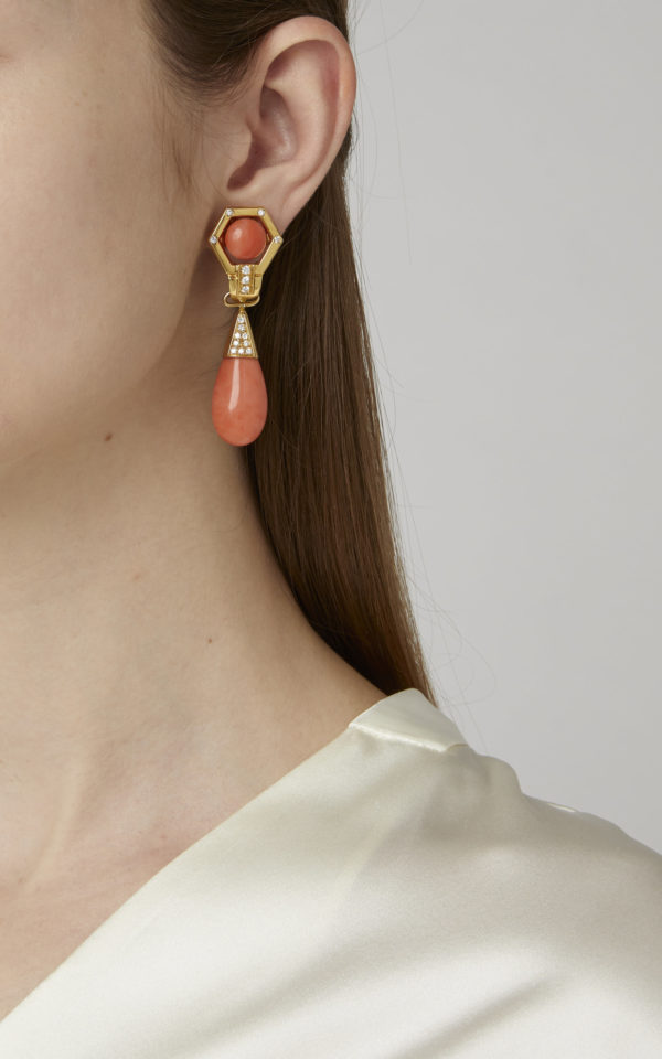 Coral and Diamond Ear-Pendants - Image 2