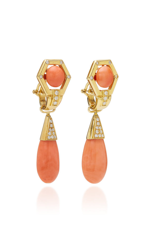 Coral and Diamond Ear-Pendants - Image 4