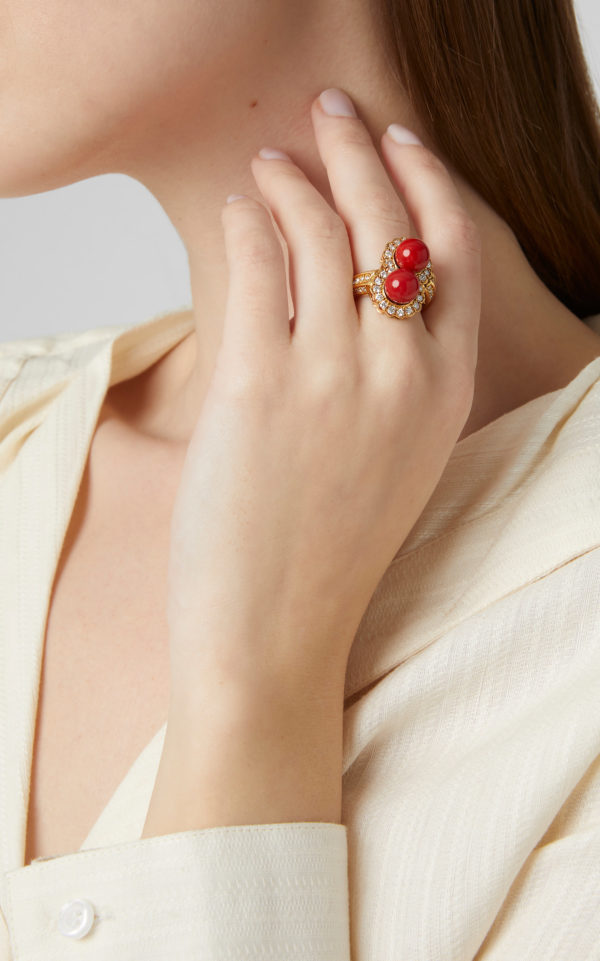 Coral and Diamond Ring - Image 5