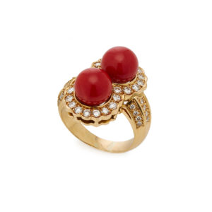 Coral and Diamond Ring