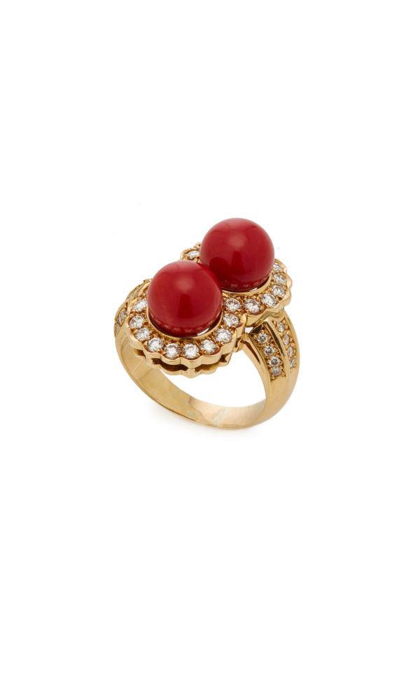 Coral and Diamond Ring