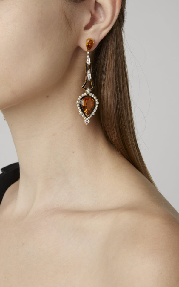 Citrine Diamond Onyx Retro Ear Pendants - Image 2