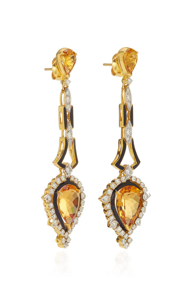 Citrine Diamond Onyx Retro Ear Pendants - Image 3