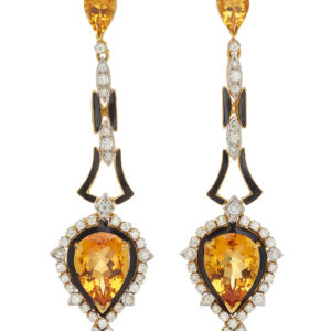 Citrine Diamond Onyx Retro Ear Pendants