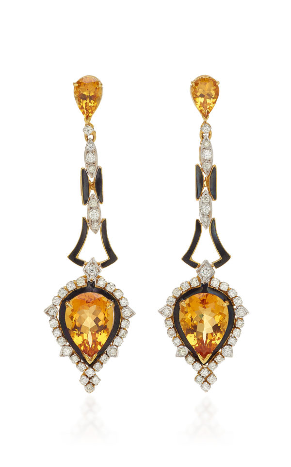 Citrine Diamond Onyx Retro Ear Pendants