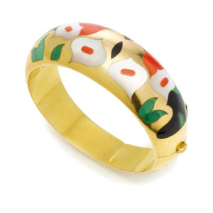 Inlaid Mother of Pearl, Coral and Hardstone Bracelet