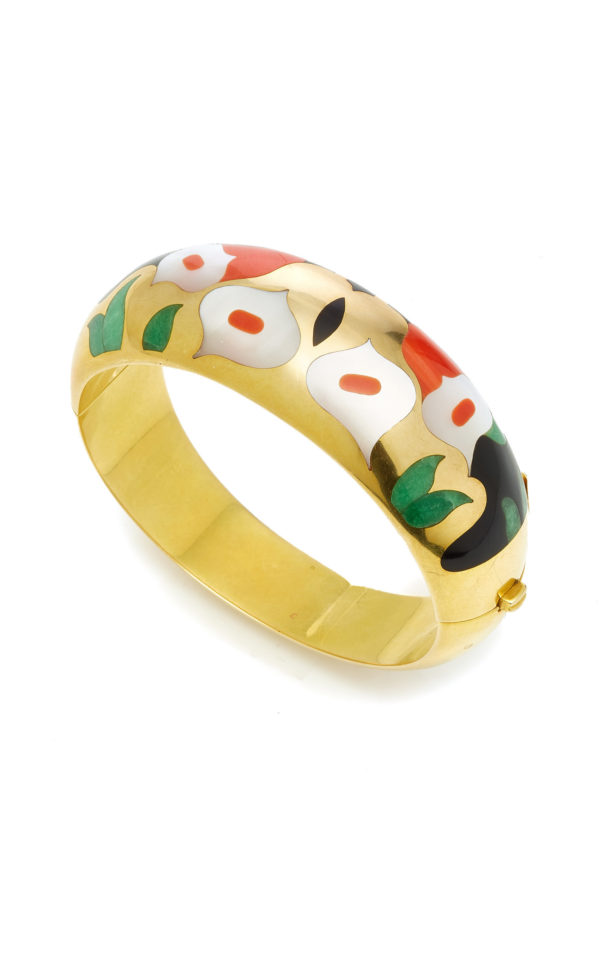 Inlaid Mother of Pearl, Coral and Hardstone Bracelet