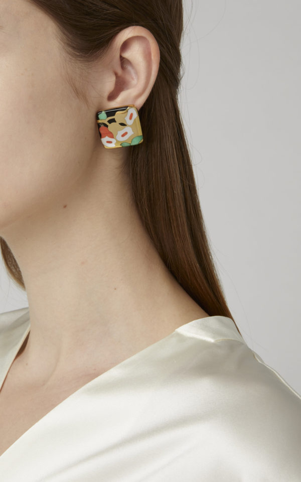 Peculiar Inlaid Coral, Mother of Pearl and Hard-stone Earclips - Image 2