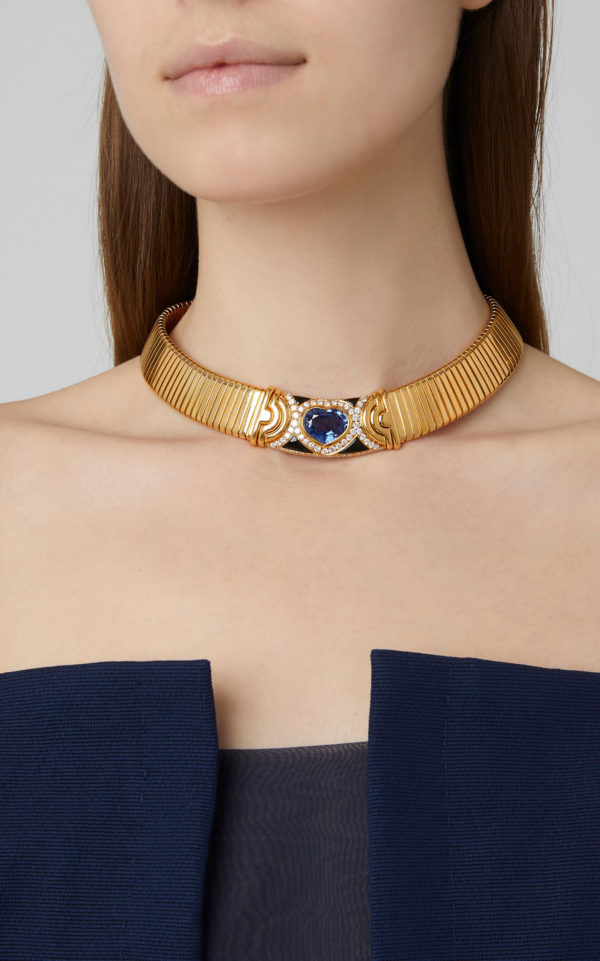 Unique Bulgari Gold Sapphire Onyx Choker - Image 2
