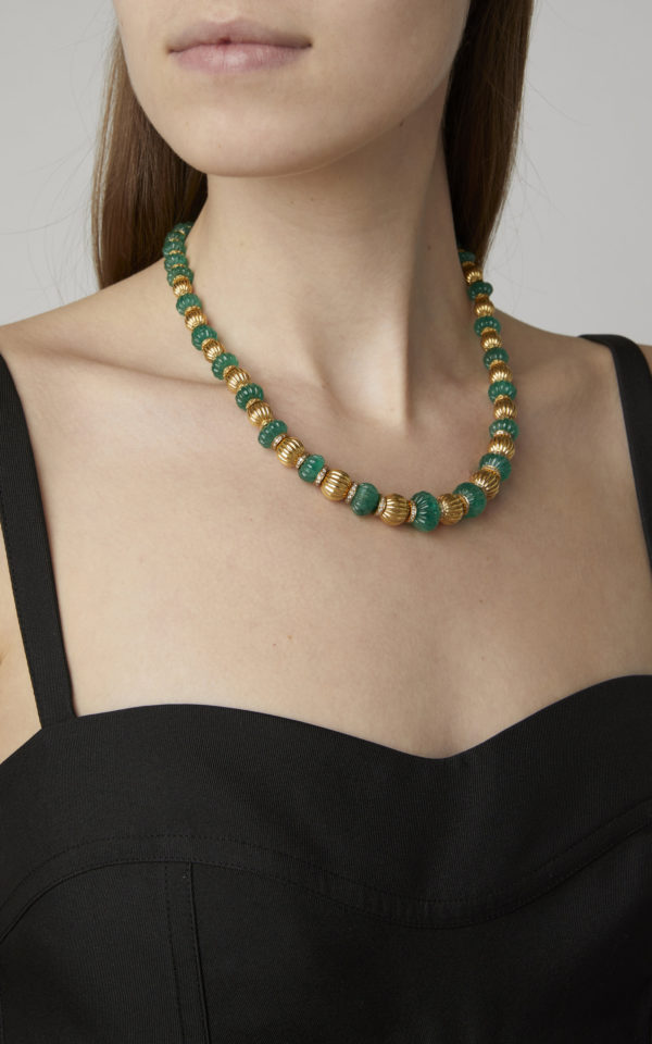 Fluted Emerald and Gold Beads Necklace - Image 3