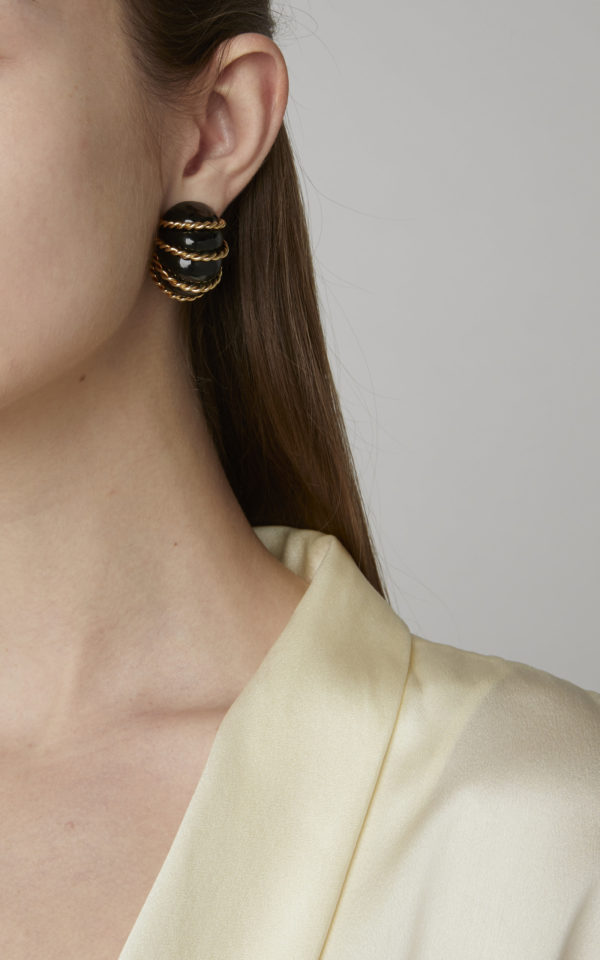 Seaman Schepps Onyx and Gold Earclips - Image 2