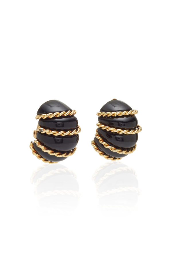 Seaman Schepps Onyx and Gold Earclips - Image 3