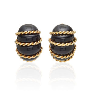 Seaman Schepps Onyx and Gold Earclips