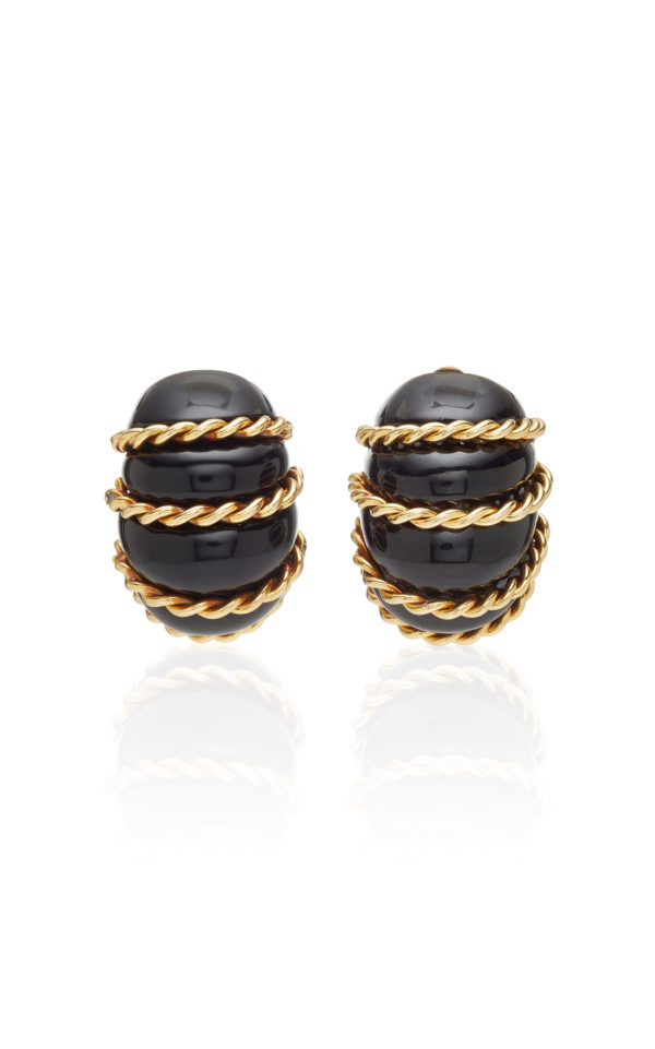 Seaman Schepps Onyx and Gold Earclips