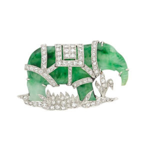 Art Deco Elephant Jade & Diamond Brooch