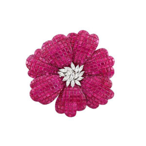 Invisible Set Ruby & Diamond Brooch