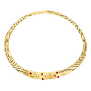 Van Cleef Retro Gold Diamond Ruby Necklace
