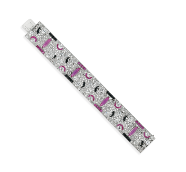 Art Deco Ruby, Onyx and Diamond Bracelet