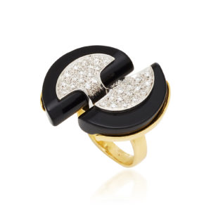 Geometrical Diamond Onyx Gold Ring
