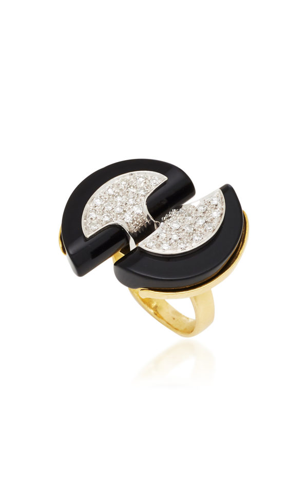 Geometrical Diamond Onyx Gold Ring