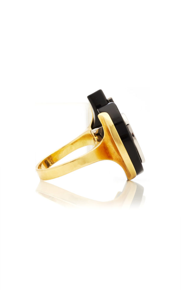 Geometrical Diamond Onyx Gold Ring - Image 2