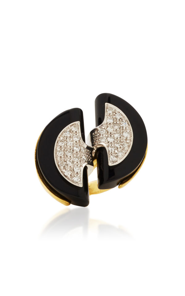 Geometrical Diamond Onyx Gold Ring - Image 4