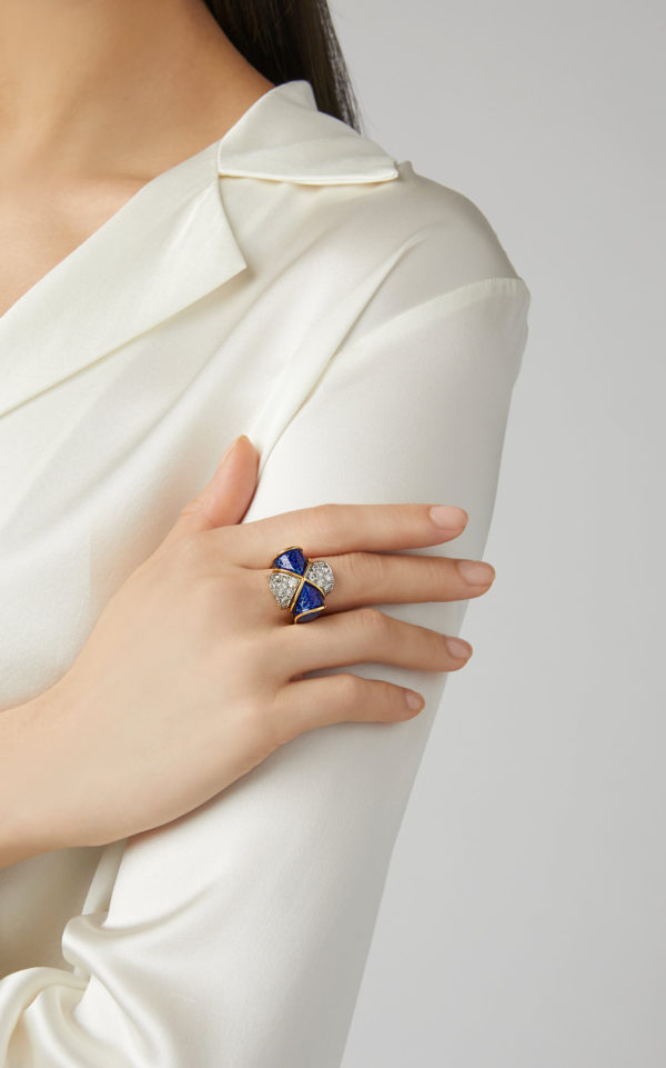 Blue Enamel and Diamond Ring - Image 2