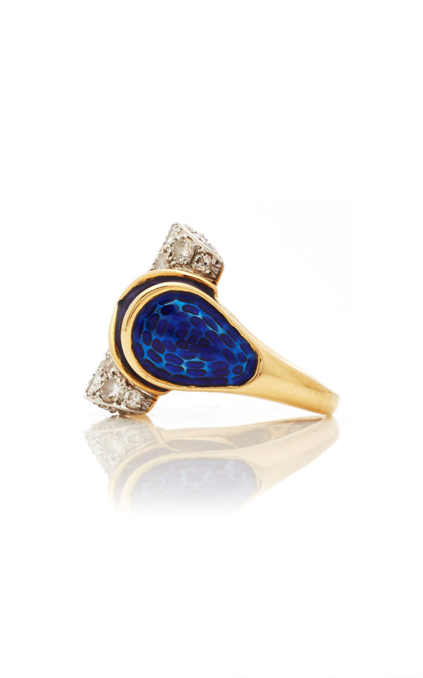 Blue Enamel and Diamond Ring - Image 3