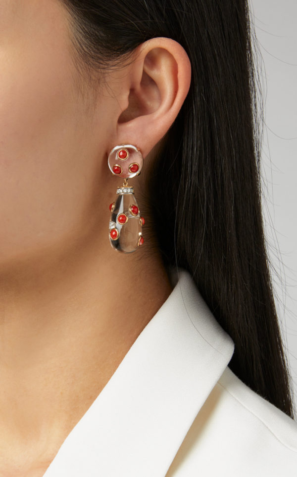 Coral and Rock Crystal Ear-Pendants - Image 2