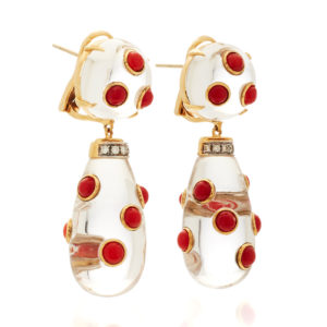 Coral and Rock Crystal Ear-Pendants